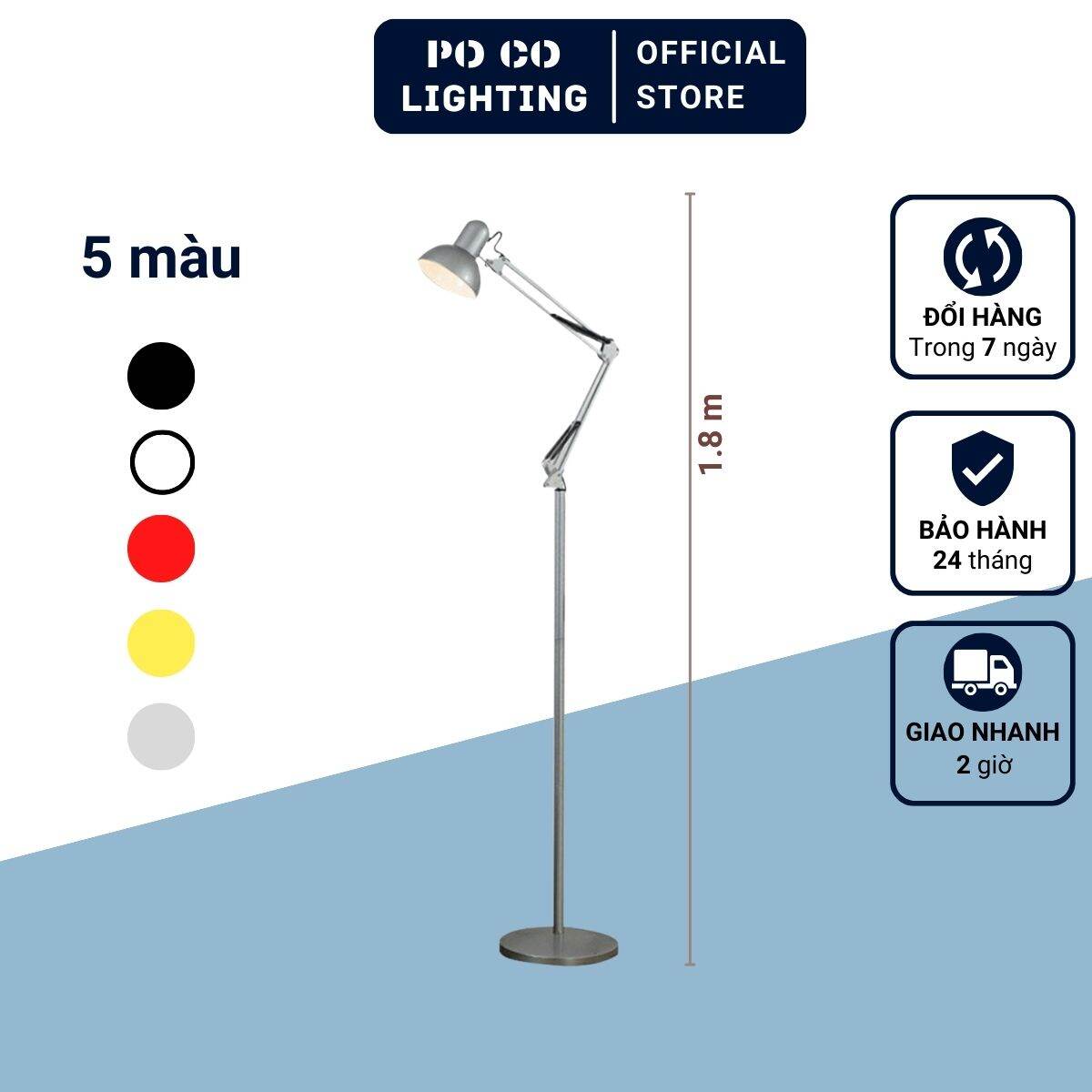 [Tặng Bóng LED Thông Minh Đổi Màu] Đèn đứng trang trí phòng , đọc sách , làm việc POCO - Màu Bạc - Bóng 3 chế độ ánh sáng Trắng , Vàng , Trung Tính