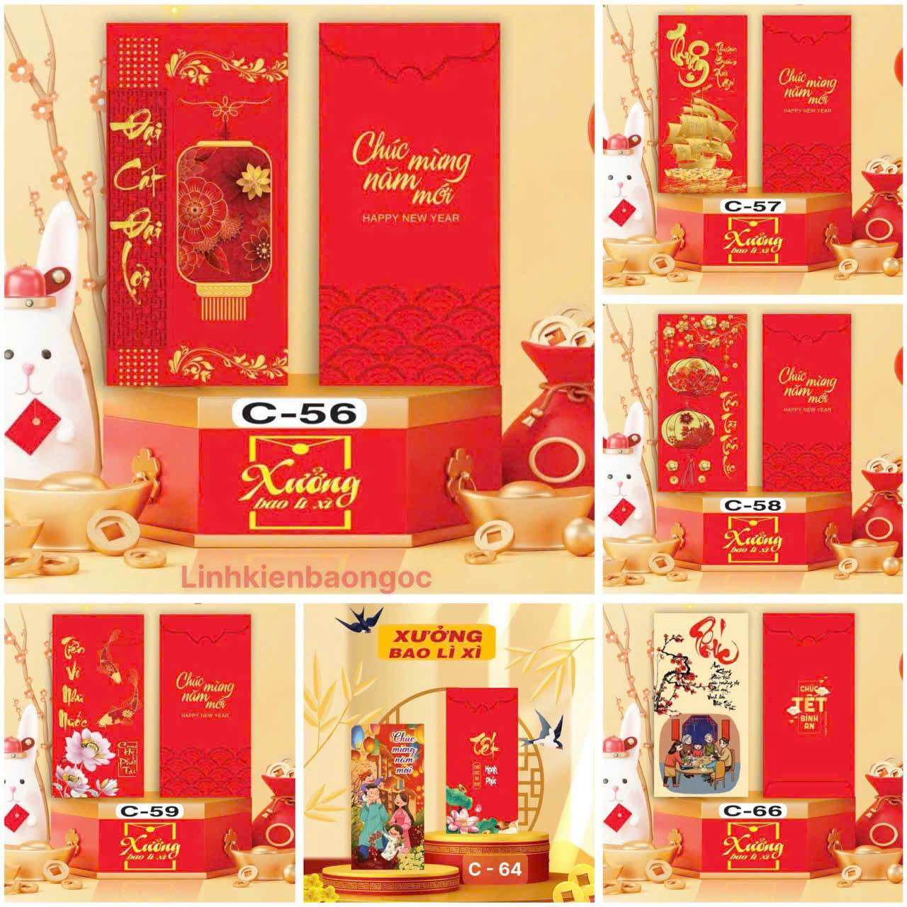 Bao lì xì tết 2025 (combo 100 bao lì xì 10 mẫu khác nhau )