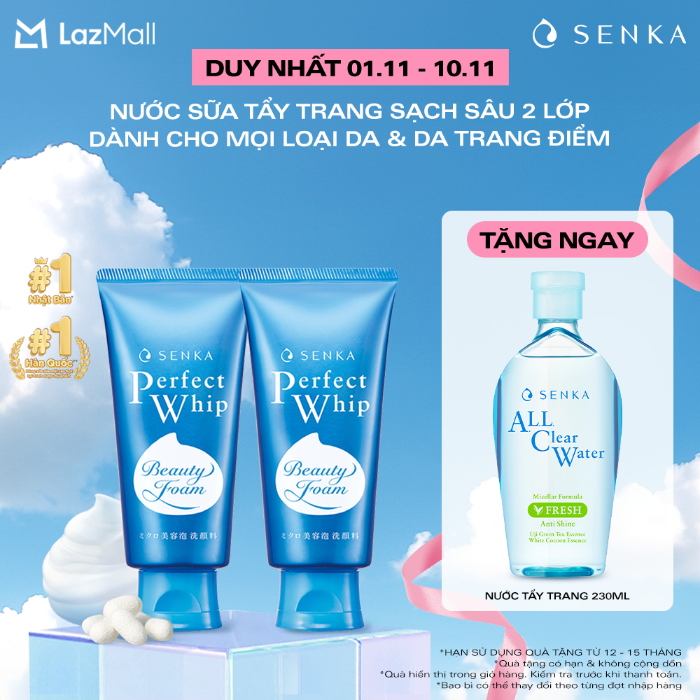 Bộ đôi sữa rửa mặt tạo bọt từ tơ tằm trắng sạch sâu cho da dầu SENKA PERFECT WHIP 120Gx2