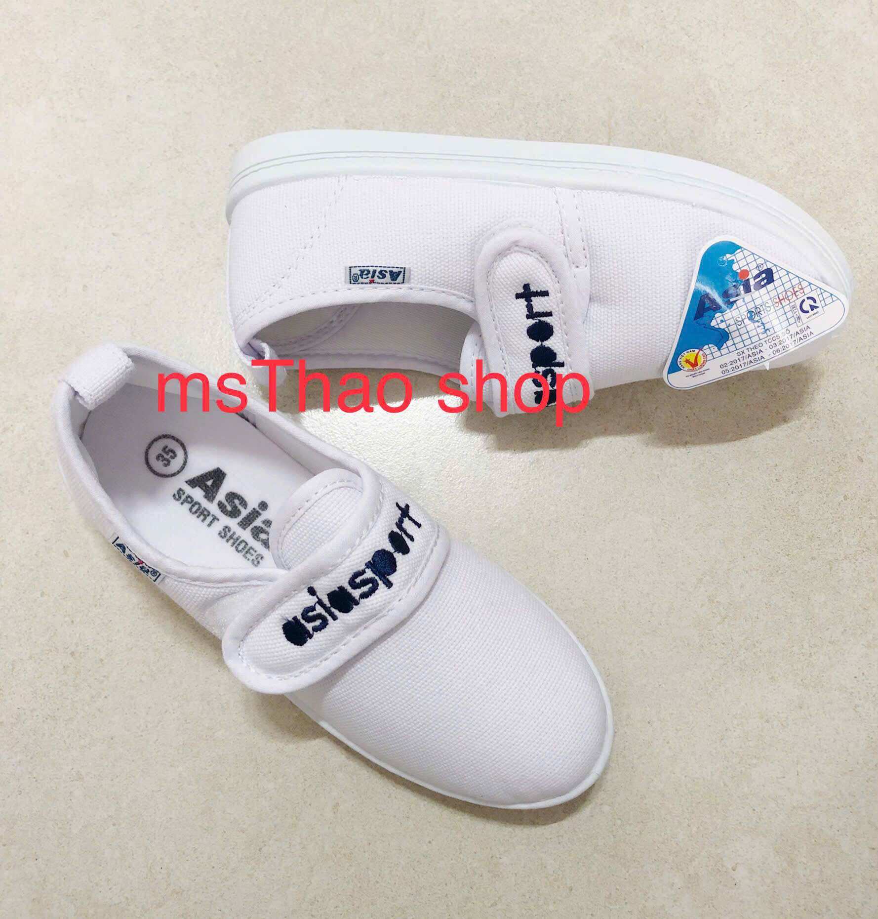 Giày thể dục Dán NỮ vải TRẮNG W06 thể thao học sinh ASIA