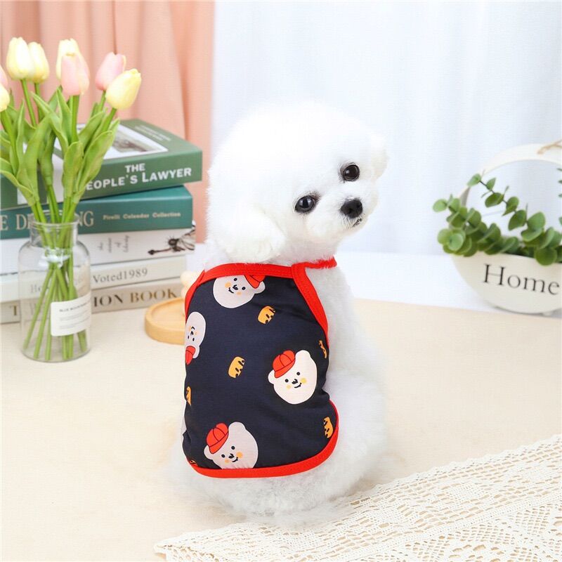 Áo mùa hè cho chó mèo - áo hai dây hoạt hình gấu đội nón siêu cute cho thú cưng