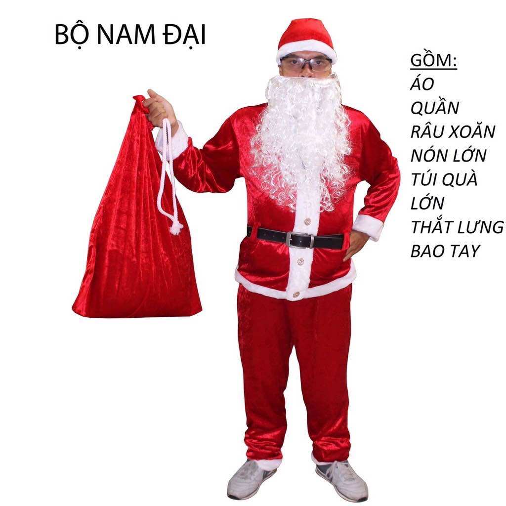  🌸🌸 Bộ quần áo ông già Noel bằng nhung - Hóa trang ông già Noel - Trang phục Noel,đầy đủ phụ kiện 