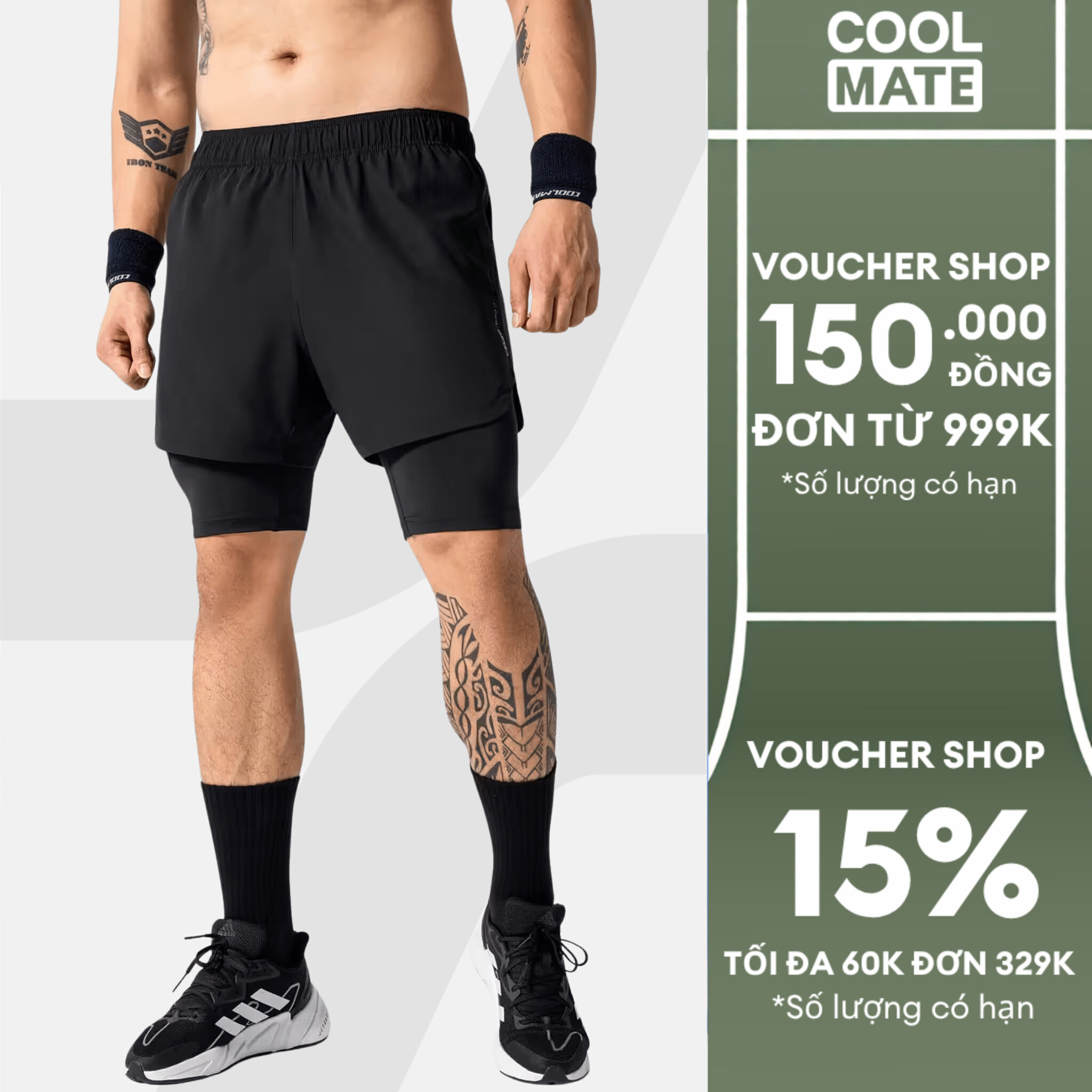 Quần Short thể thao nam Gym Power 2 lớp co giãn, thấm hút, nhanh khô Coolmate
