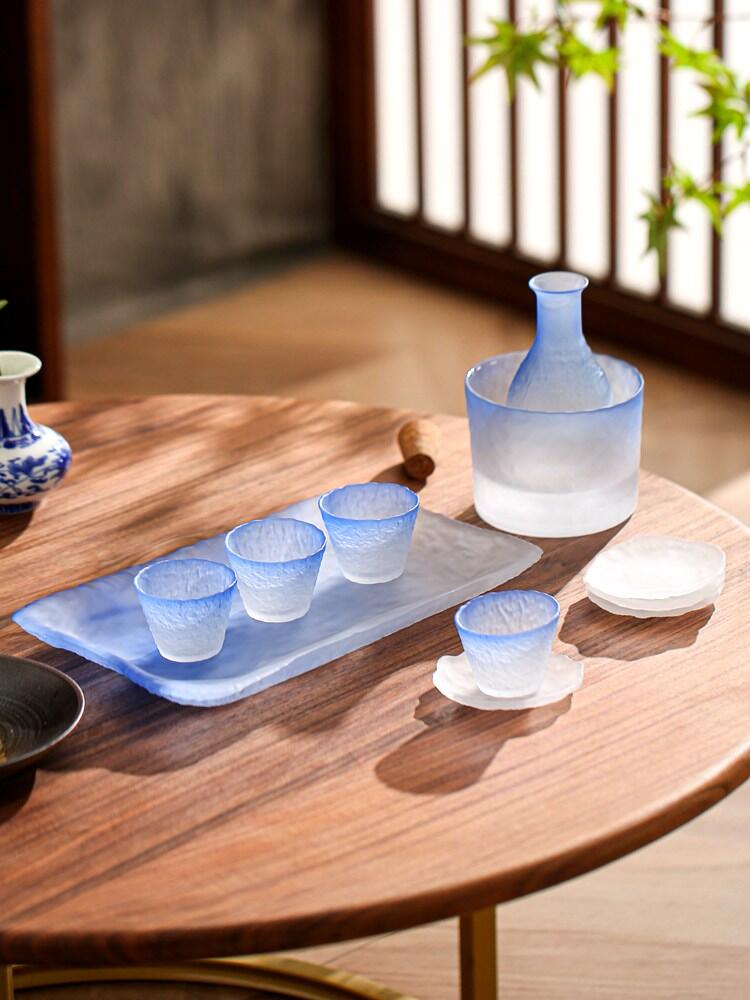 Ly Rượu Sake Kiểu Nhật Xanh Thẳm Ly Rượu Nhỏ Bộ Đồ Hâm Rượu Dụng Cụ Rượu Sake Thủy Tinh Ly Rượu Mạnh