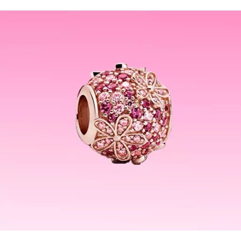CHARM PAN ALE HOA ĐÀO ĐÍNH ĐÁ HỒNG BẠC S925