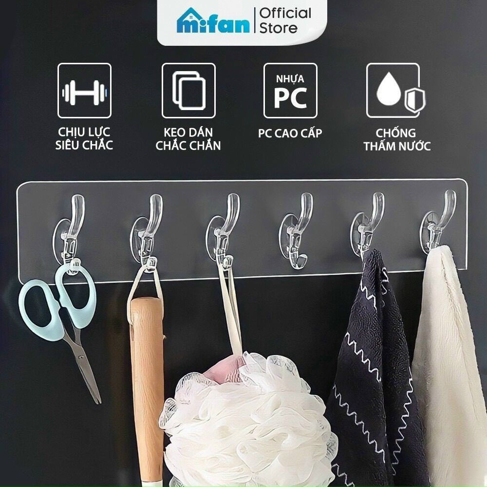 Móc dính tường thanh dài 6 móc trong suốt