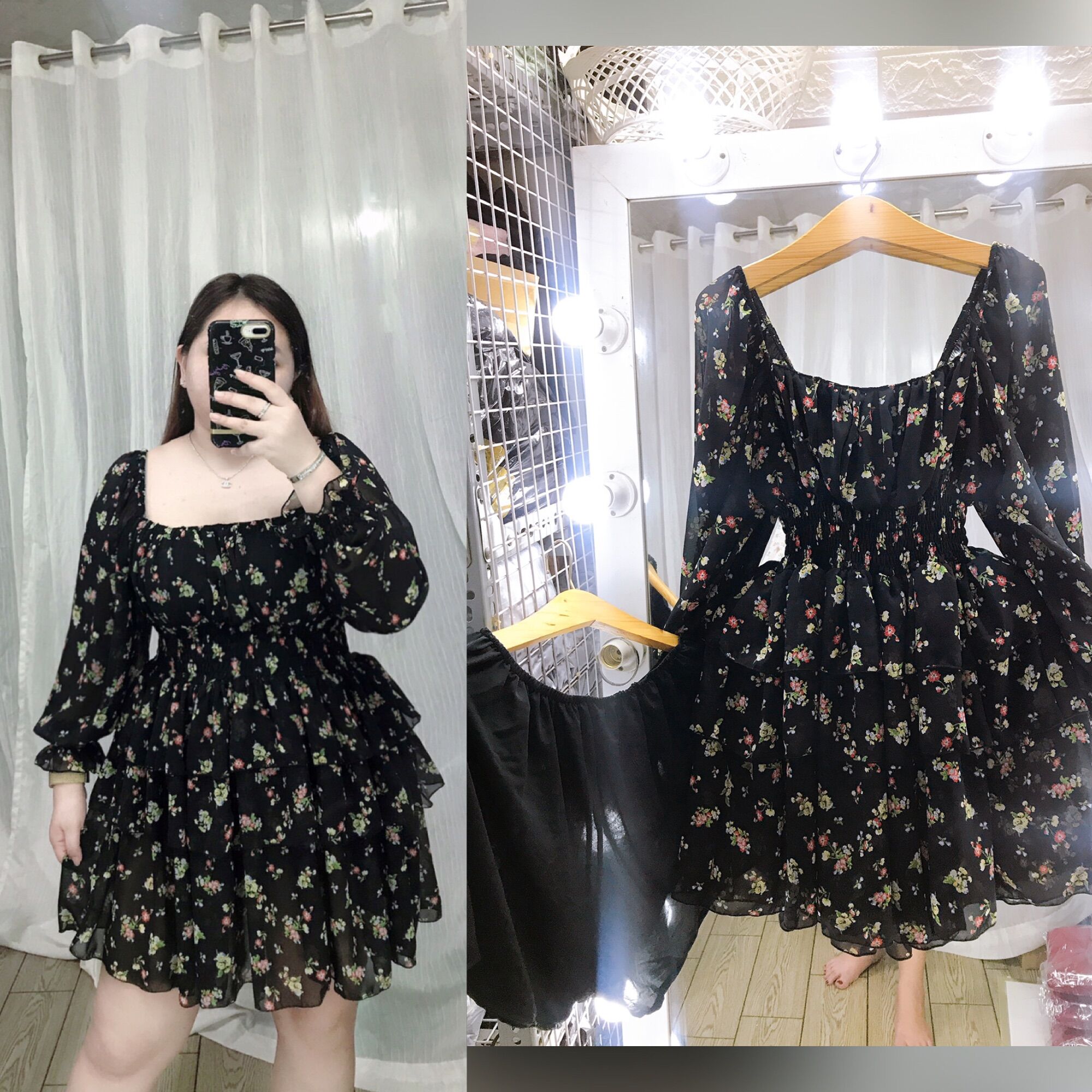 [Bigsize 60-85kg] Đầm nhún ngực 3 tầng (kèm 1 lót quần rời y hình)