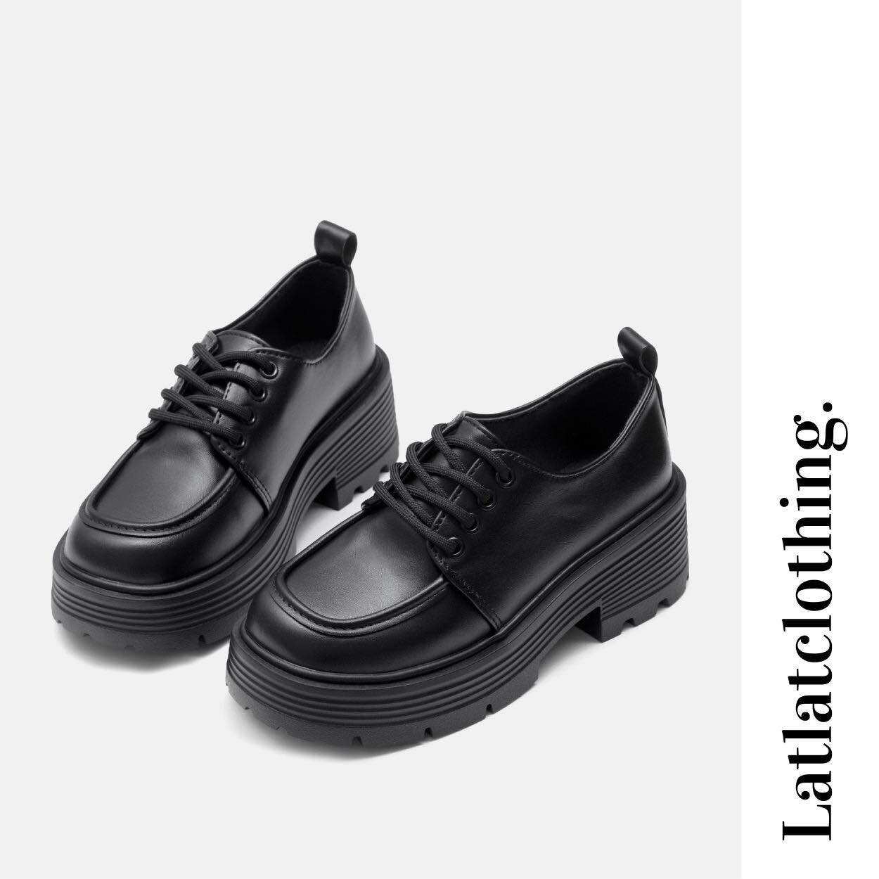 Giày oxford thắt dây bản mới nhất, đế răng cưa đế cao 5cm chất liệu PU cao cấp - latlatclothing