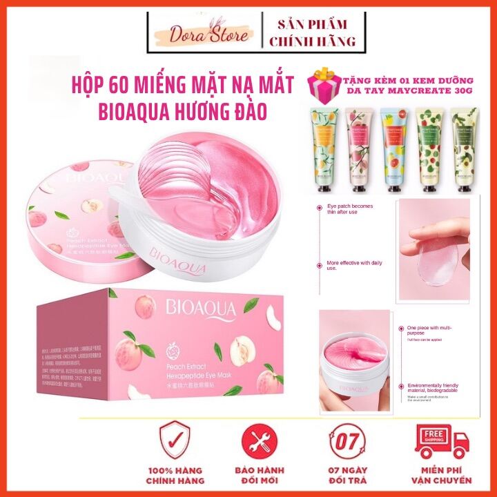 Hộp 60 Miếng (30 Cặp) Mặt Nạ Mắt Bioaqua Chiết Xuất Đào Dưỡng Ẩm Làm Mịn & Săn Chắc Giảm Quầng Thâm Bọng Mắt Dorastore Hiệu Quả Tức Thì