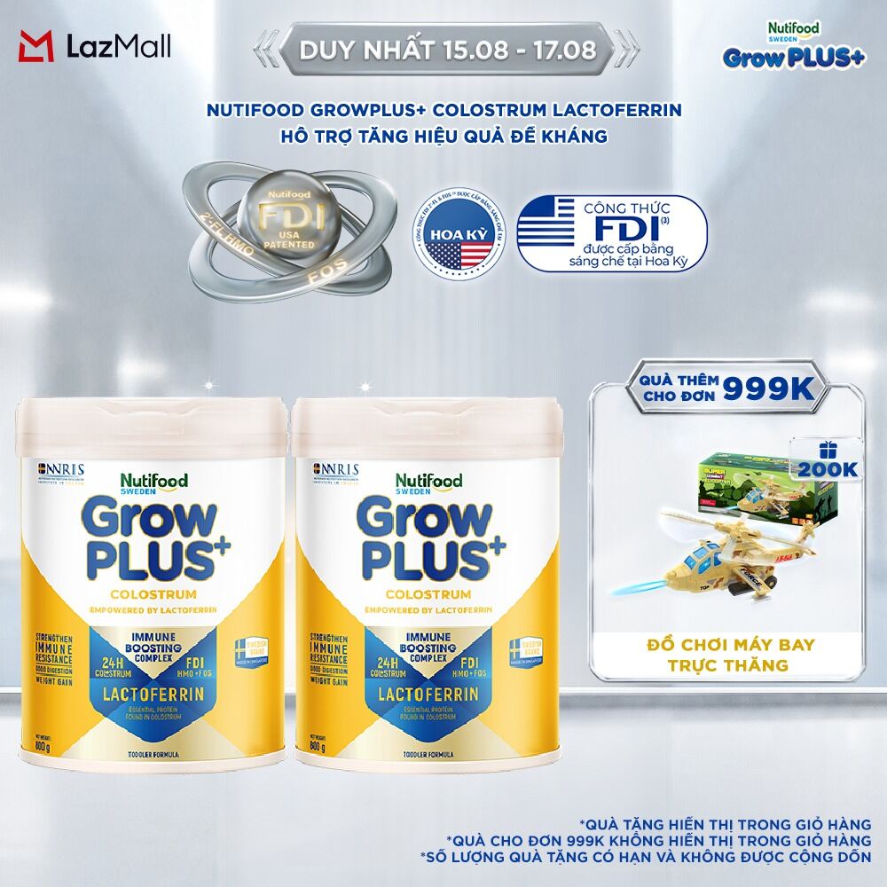 Combo 2 Sữa bột Nutifood Sweden GrowPLUS+ Colostrum Lactoferrin 800g