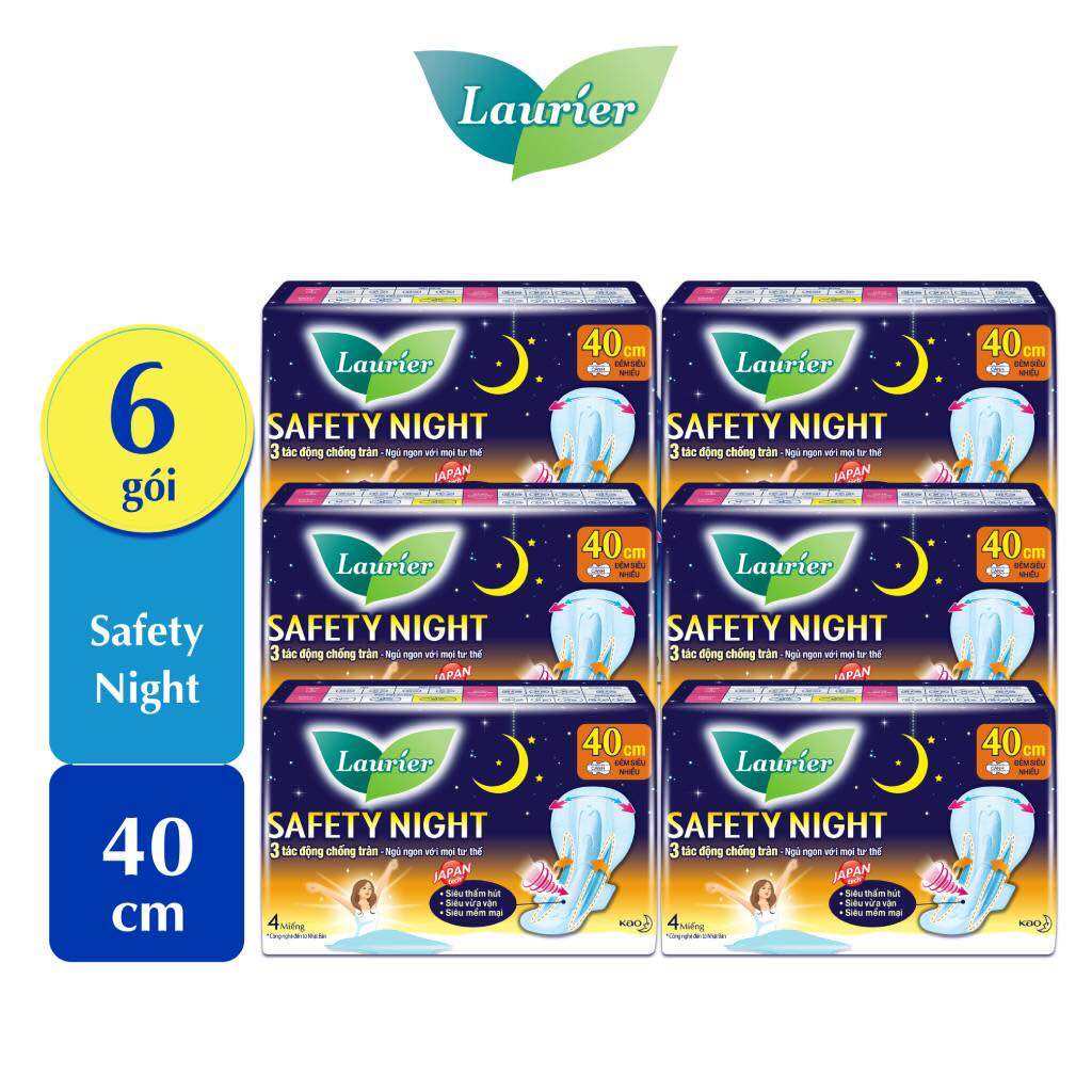 Combo 6 gói Băng vệ sinh Laurier Safety Night Đêm Siêu An Toàn 40cm 4 miếng