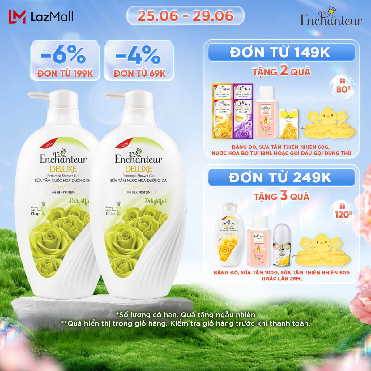 Combo 2 Sữa tắm hương nước hoa Enchanteur Charming/ Sensation/ Delightful/ Romantic/ Magic - 650gr/ Chai