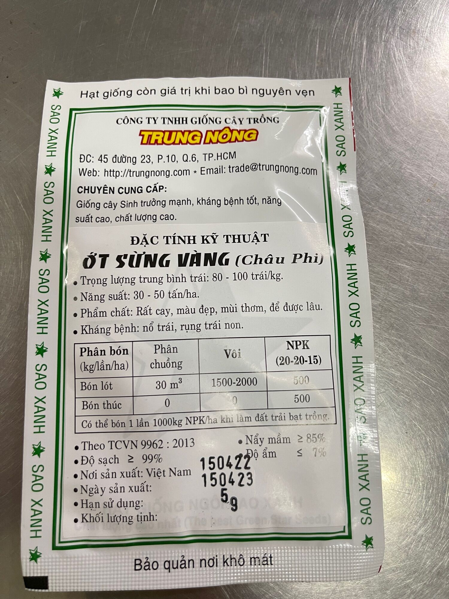 ỚT SỪNG VÀNG CHÂU PHI TRUNG NÔNG 5gram