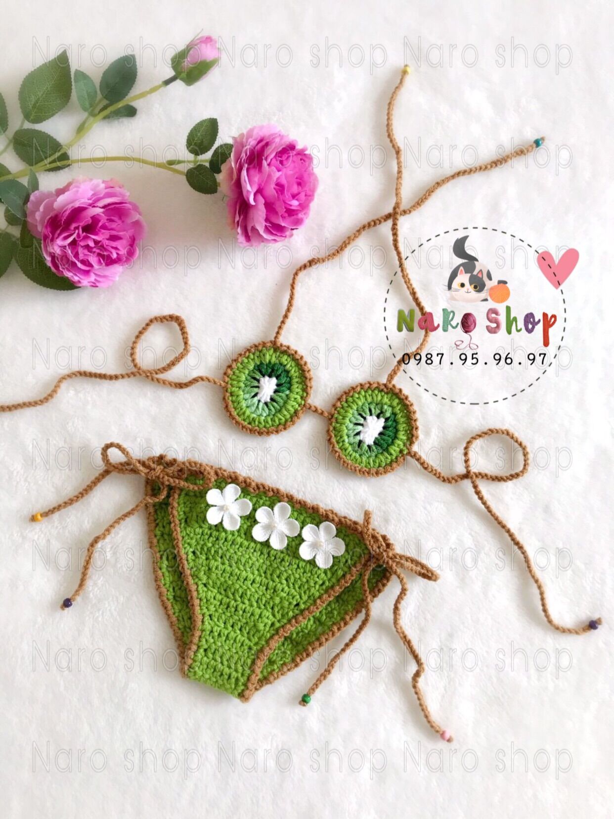 Bộ bikini len móc kiwi cho bé