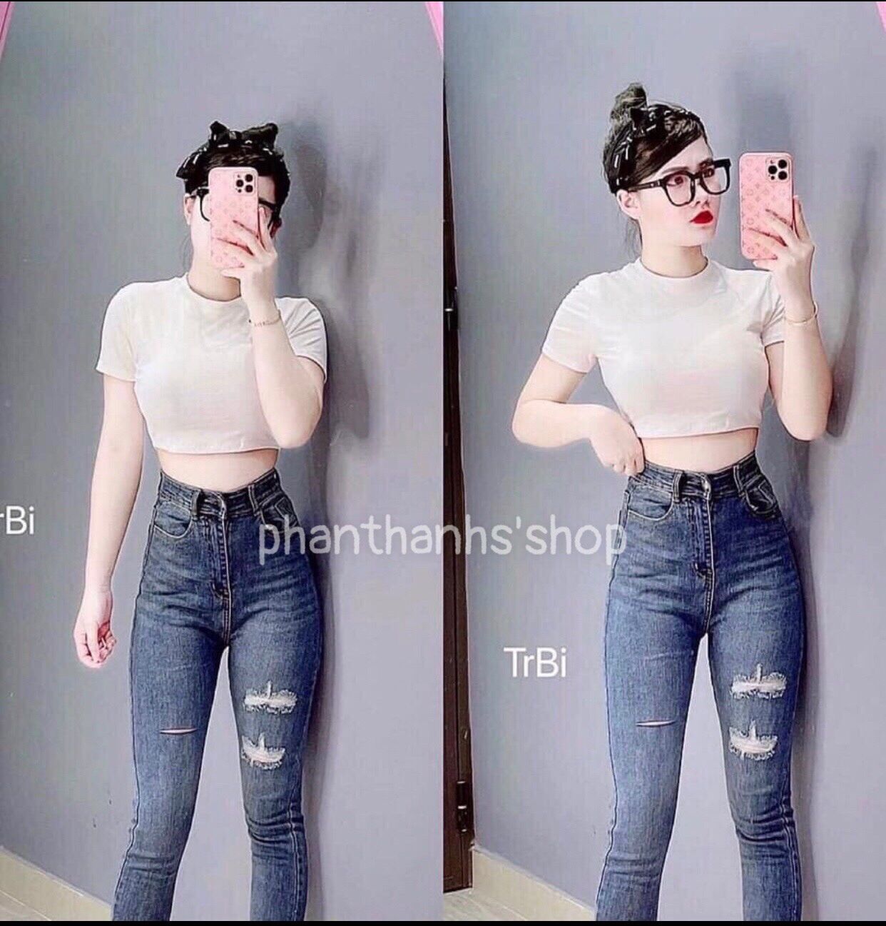 Quần jean nữ cạp lưng siêu cao ôm co dãn mềm