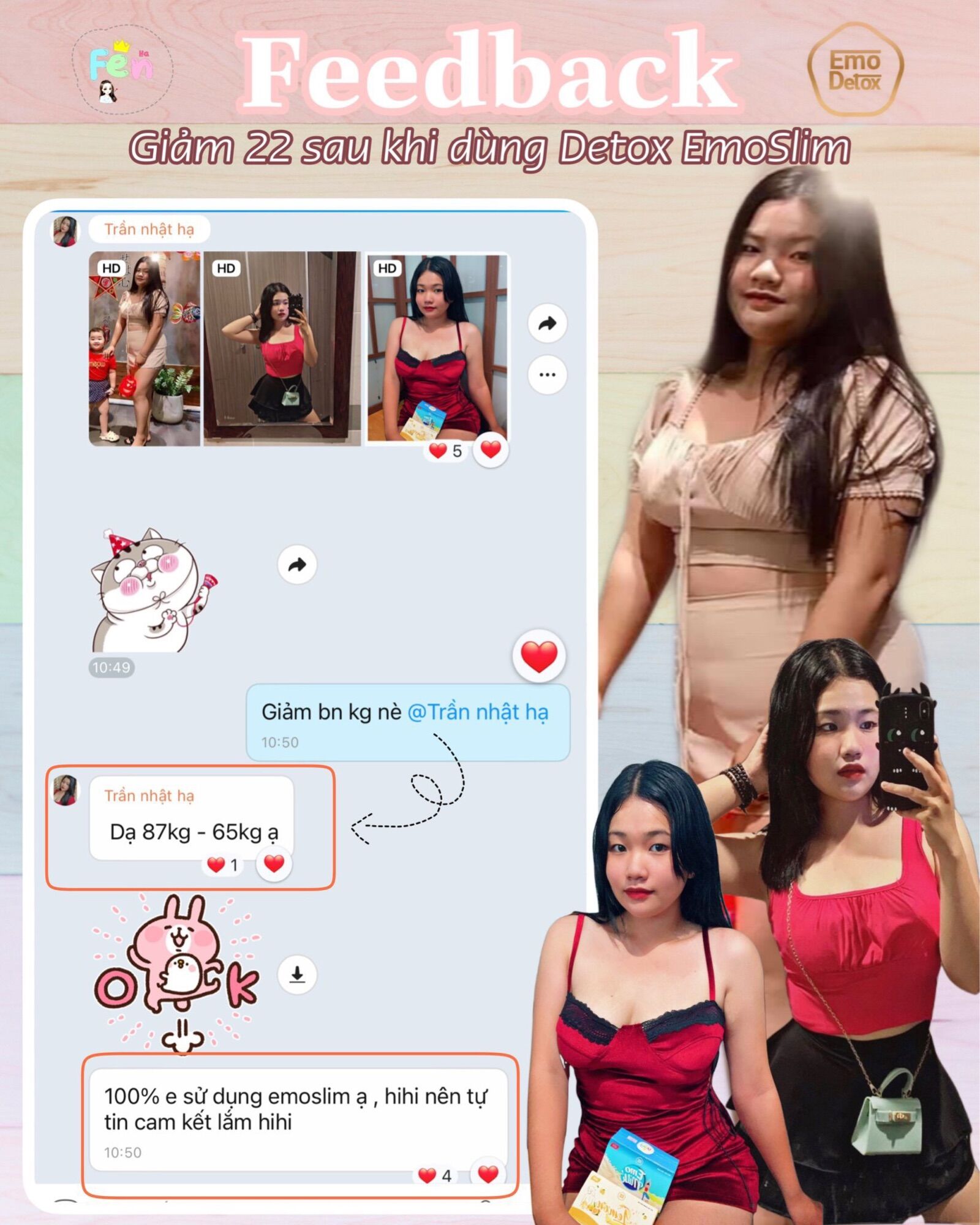 [CHÍNH HÃNG EMOSLIM] NƯỚC TRÁI CÂY VỊ DÂU VÀ TRÀ BỨA