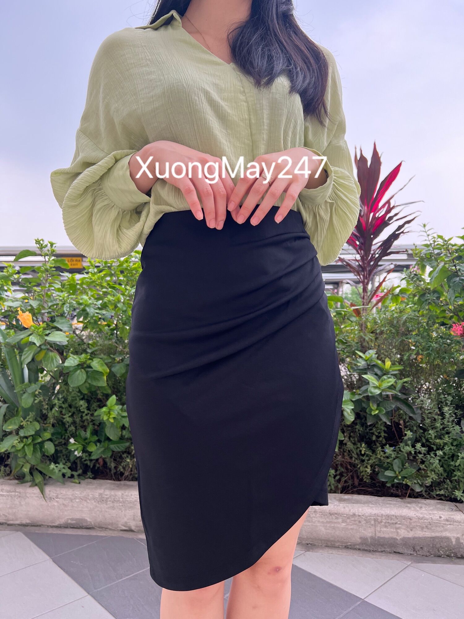 Chân váy nữ cách điệu, vải umi dày dặn msp703