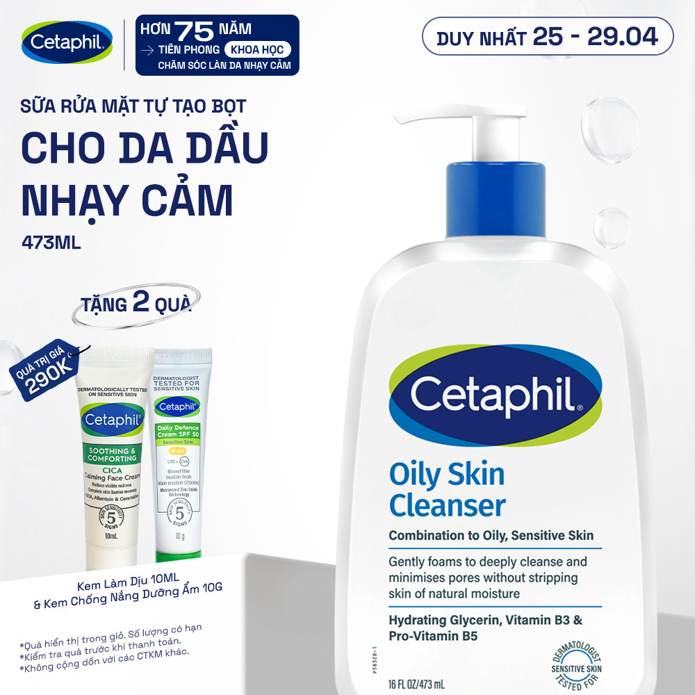Sữa rửa mặt dịu lành cho da dầu nhạy cảm CETAPHIL OILY SKIN CLEANSER 473ML