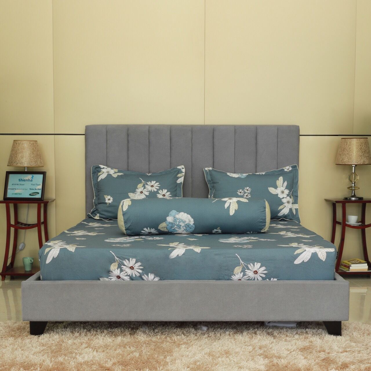 Bộ Drap gối cotton hoa Hometex 1.6x2, 1.8x2m