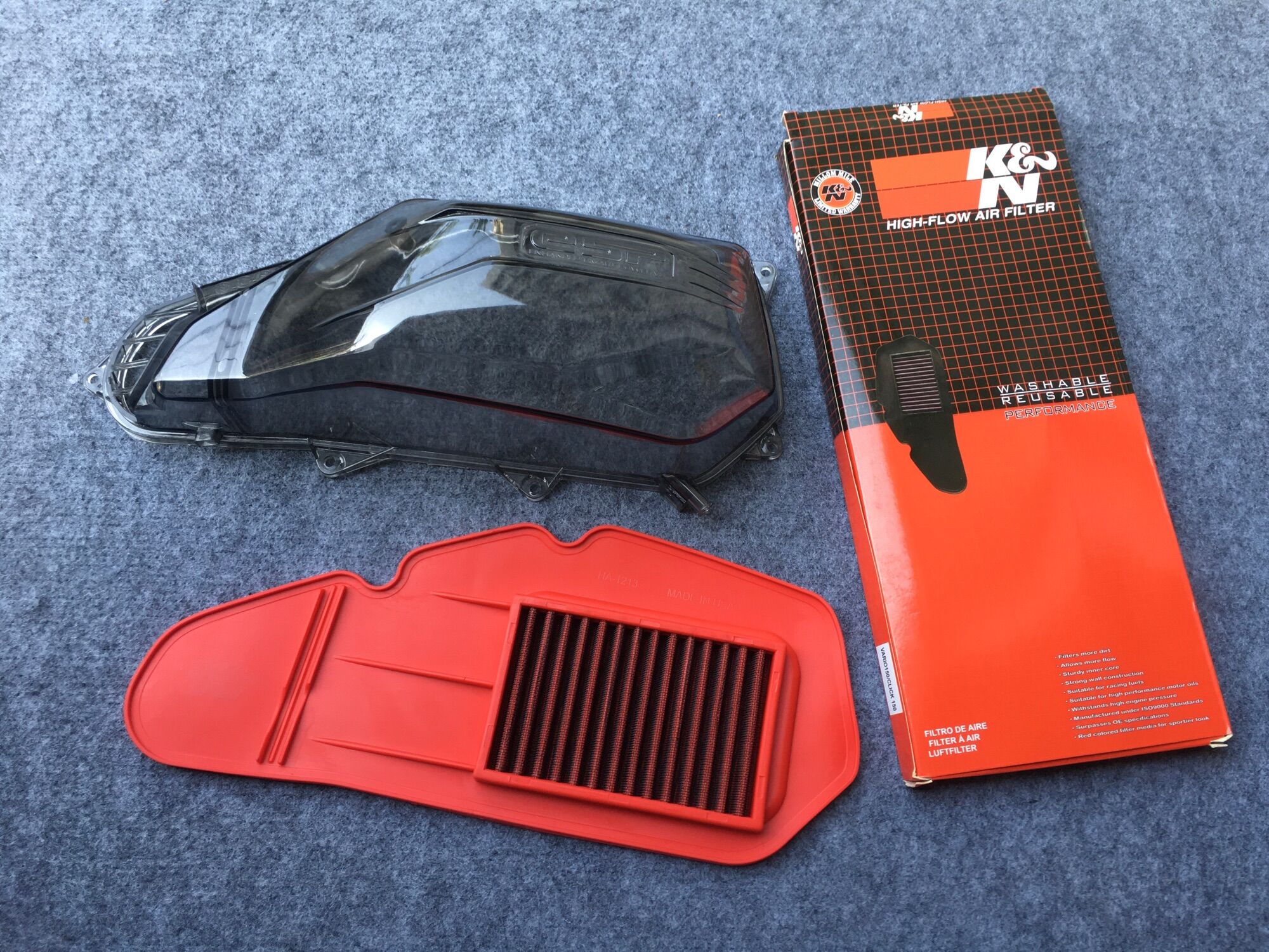 Ốp Pô E Xám Khói tặng kèm lọc gió K&N Gắn Honda Vario, Air Blade & SH Mode 2016-2018