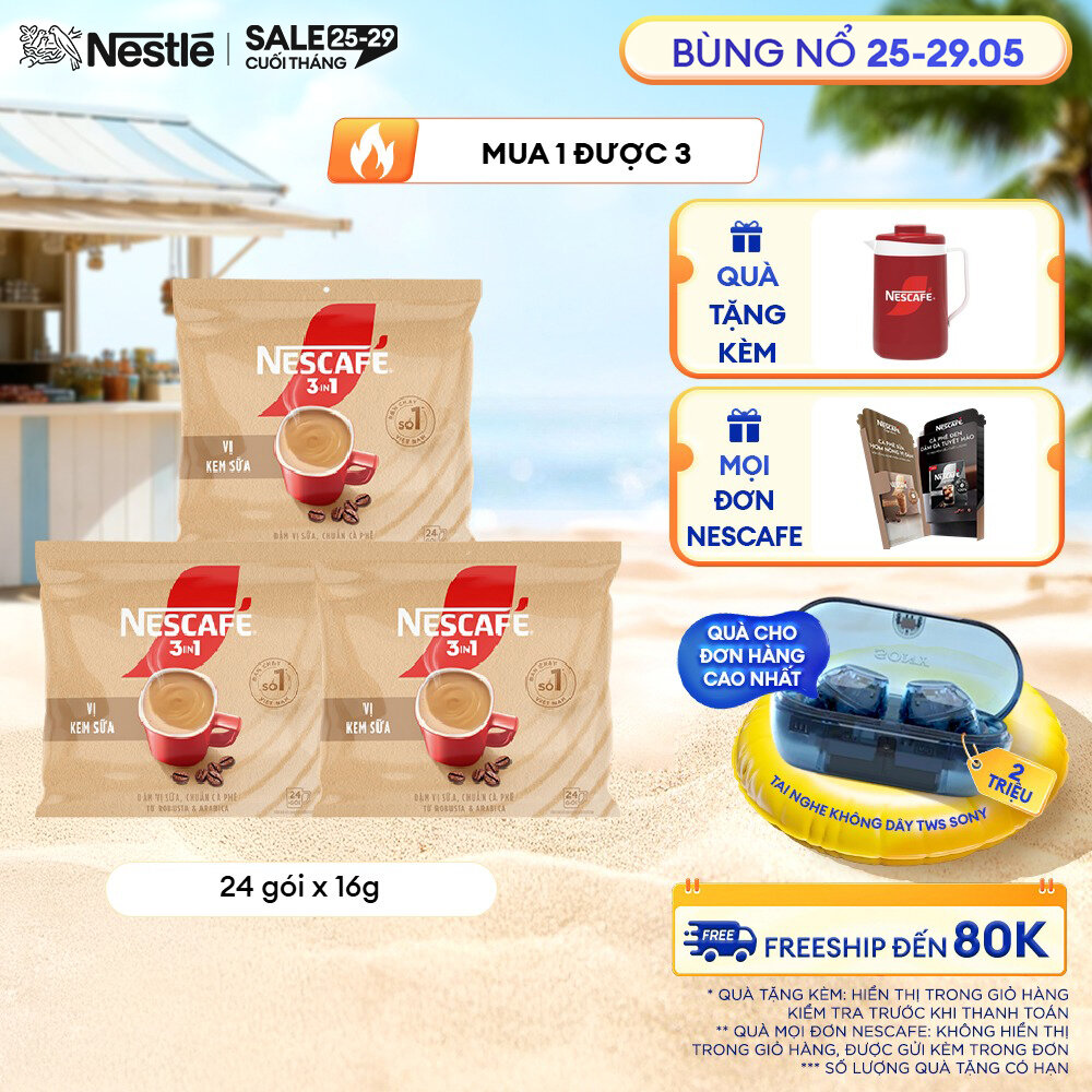[ƯU ĐÃI THÁNG 5]Combo 4 bịch Cà phê hòa tan NESCAFÉ 3IN1 VỊ KEM SỮA Bịch 24 gói ĐẬM VỊ SỮA, CHUẨN CÀ PHÊ