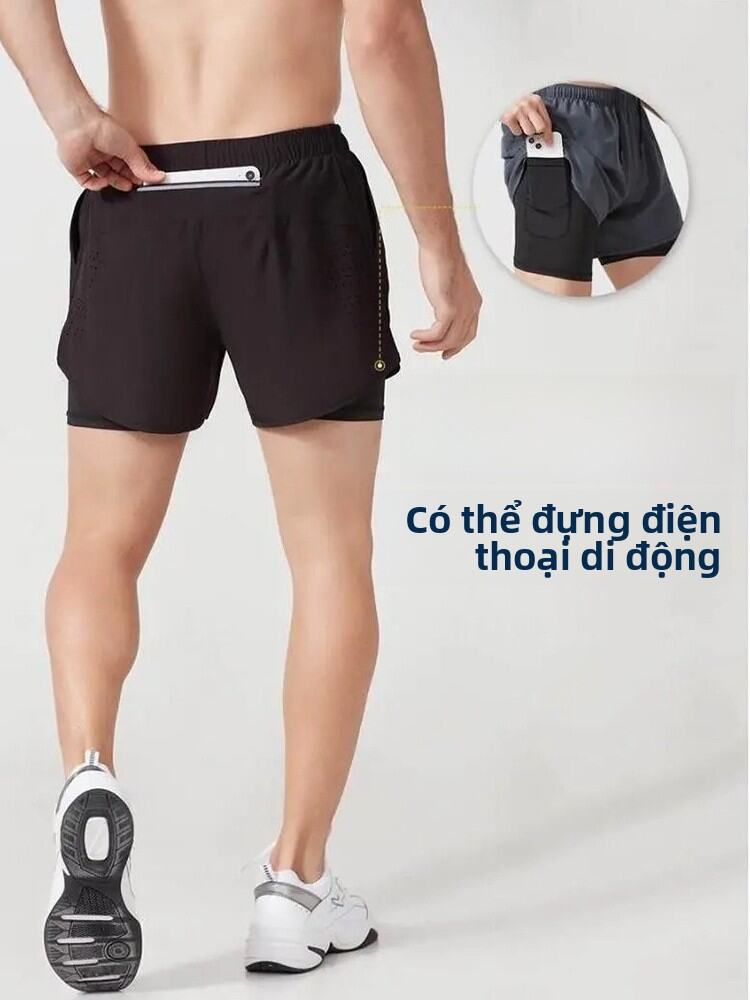 Quần Short Chạy Bộ Thể Thao Nam Chuyên Nghiệp Có Túi Đựng Điện Thoại Chạy Bộ Đường Dài Ba Điểm Có Lớ