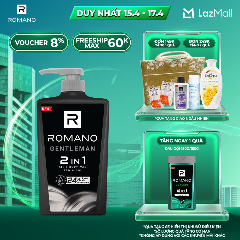 Tắm gội 2 trong 1 Romano 2in1 Gentleman 650g/chai