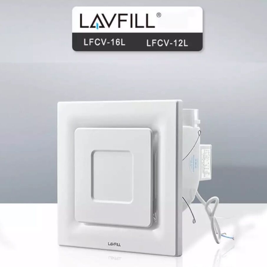 Quạt thông gió âm trần 300x300 mm, Quạt hút âm trần nhà tắm, phòng vệ sinh với BỀ MẶT QUẠT PHẲNG VUÔNG, dễ vệ sinh lau chùi, không bám bẩn, không ồn hãng LAVFILL LFCV-16L