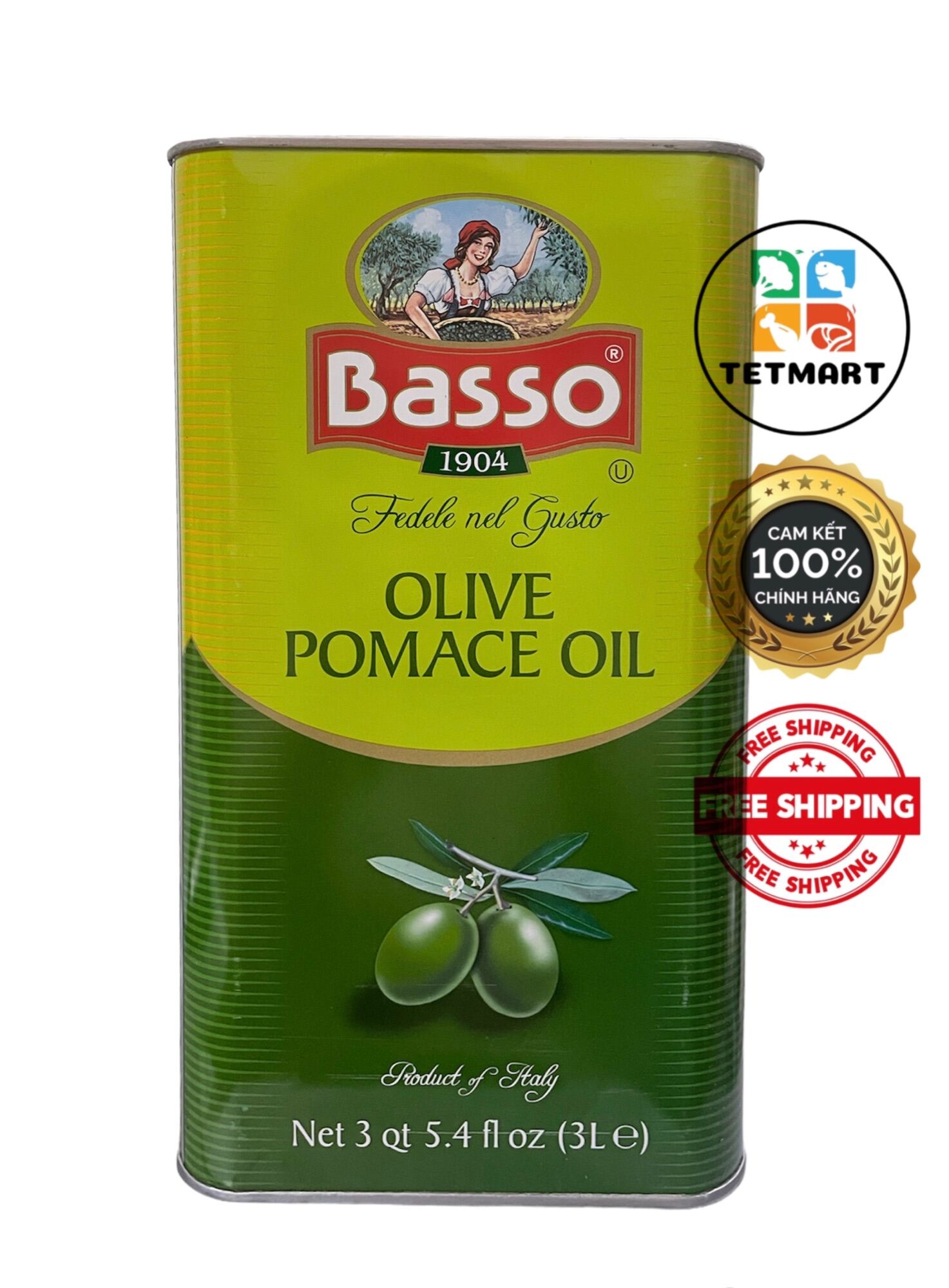 Dầu oliu ô liu pomance Basso 3L nhập khẩu Basso Italia olive pomance oil