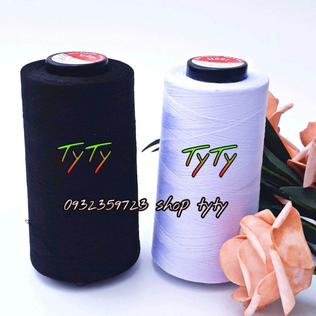 1 cuộn chỉ may vá quần áo có 2 màu trắng và đen chỉ dài 4000m chỉ dai và chắc chắn