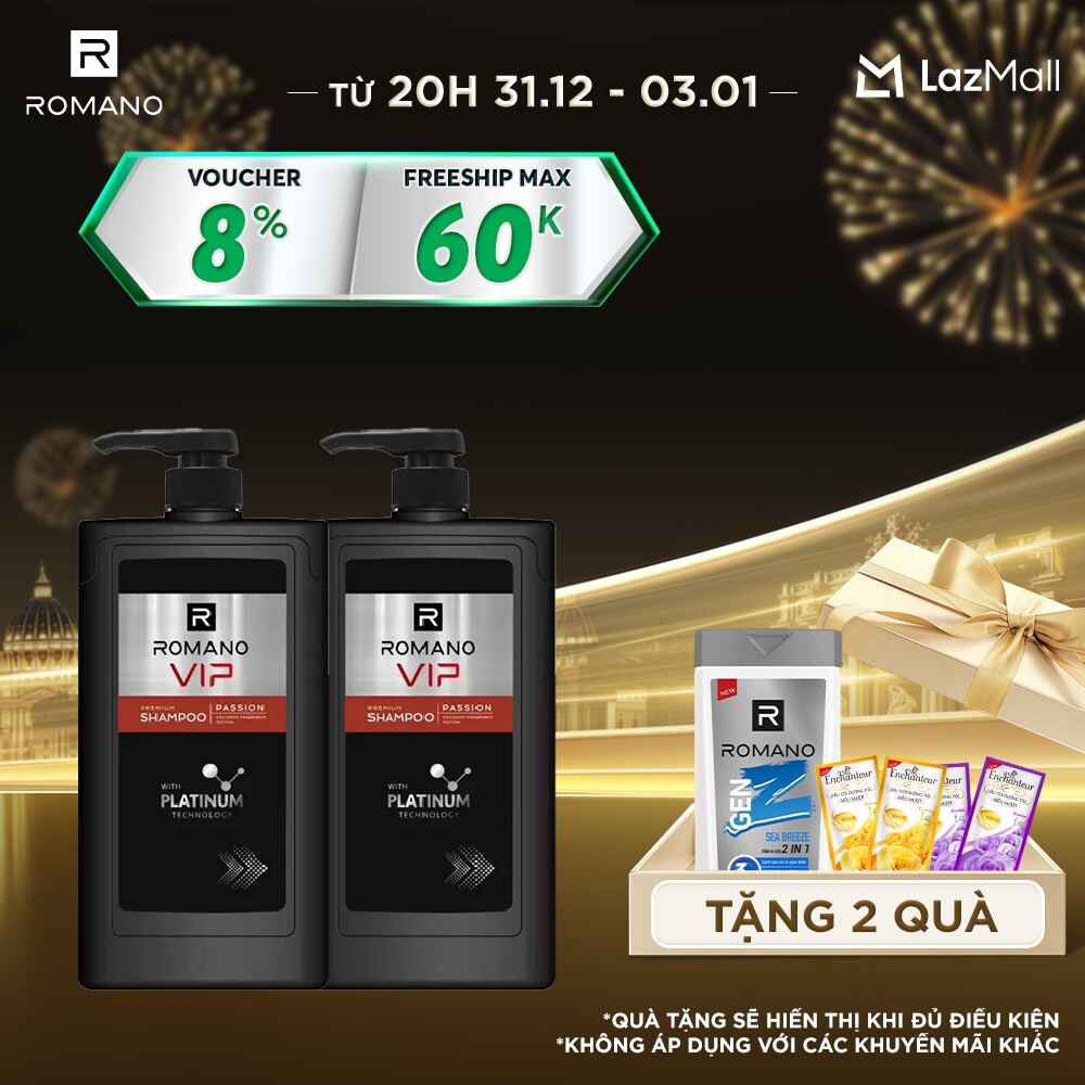  Combo 2 Dầu gội cao cấp Romano Vip sang trọng cuốn hút mạnh mẽ bí ẩn 650g 