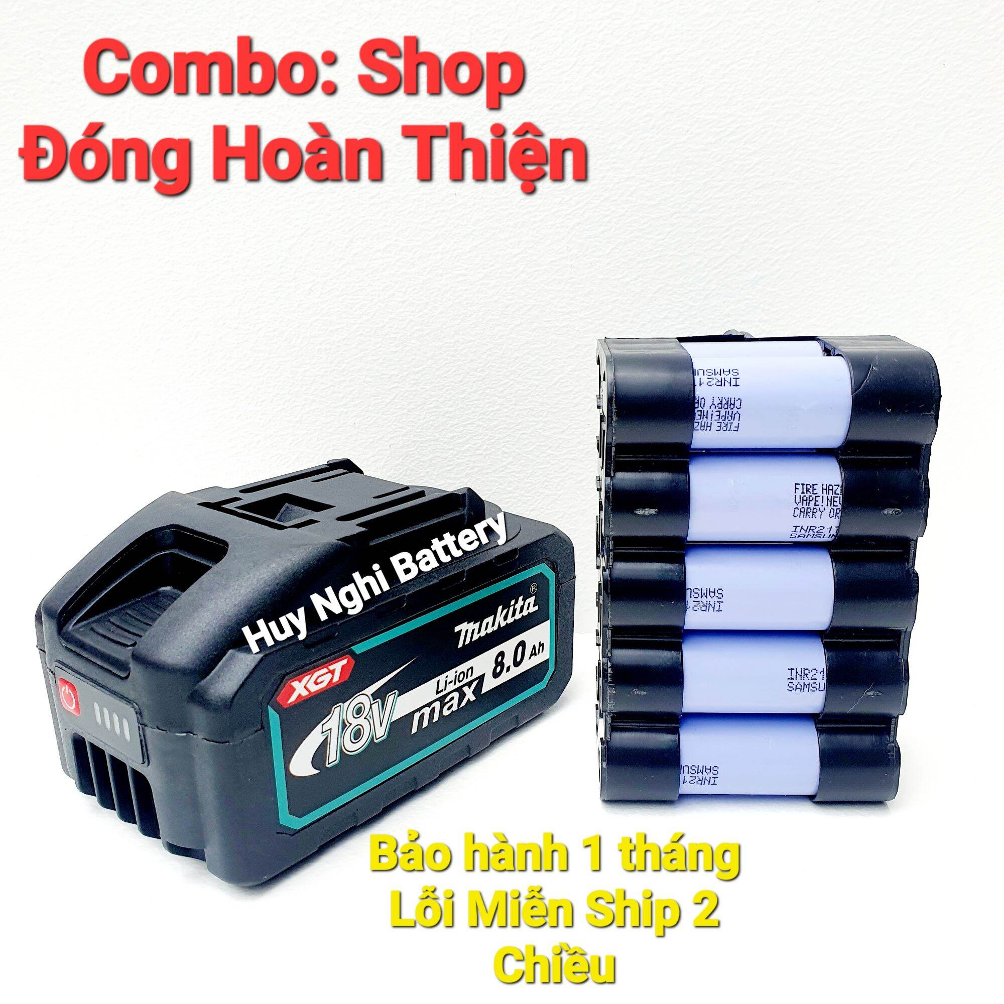 Combo: Vỏ 21700 + Mạch 5s80a + 10 Cell Samsung 40T