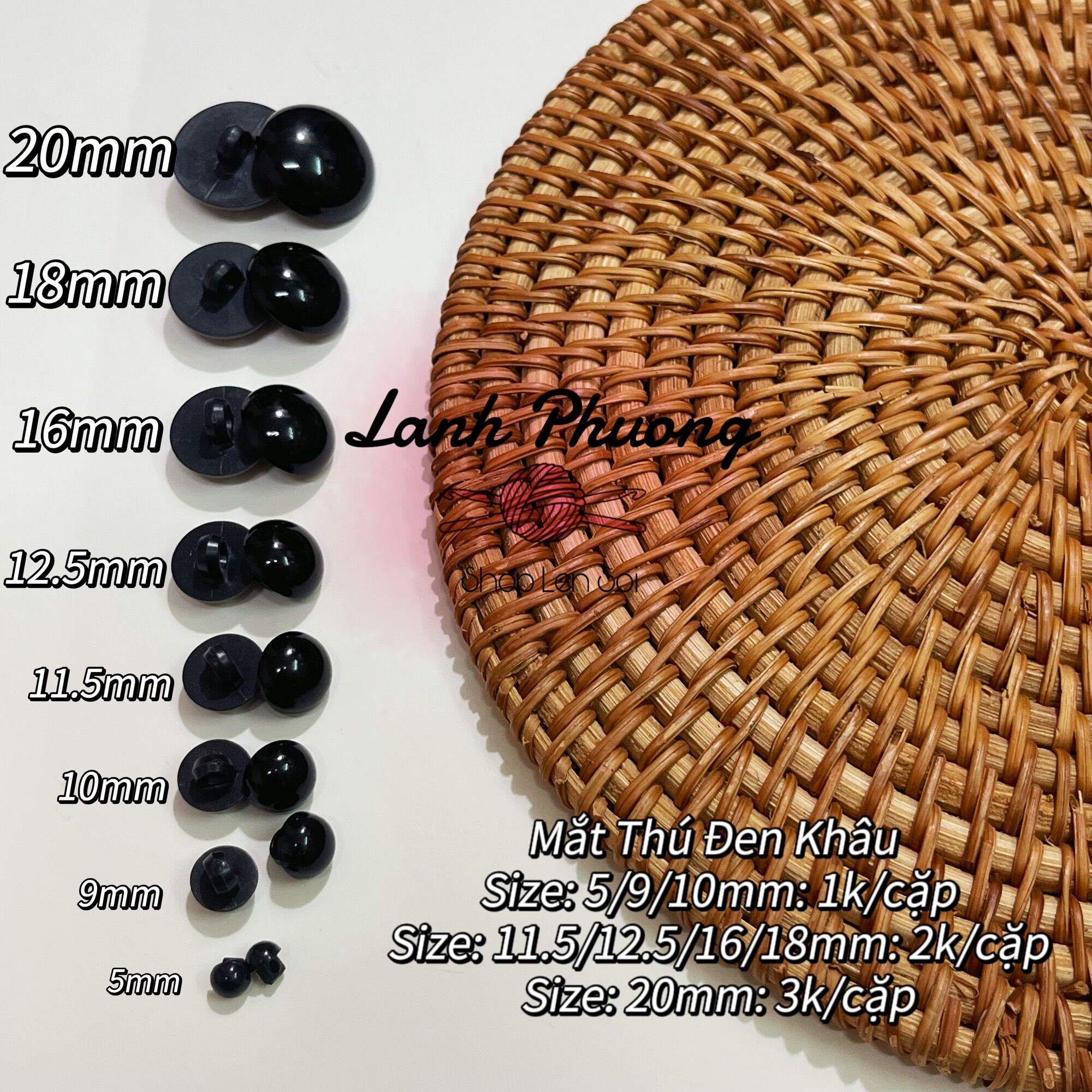 Mắt Thú Bông Khâu Nhiều Size