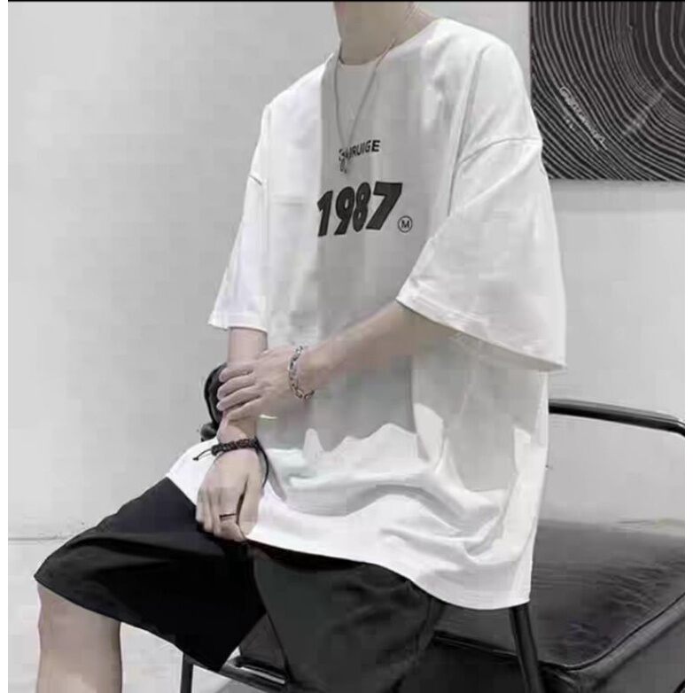 Áo thun nam dáng rộng in hình 1987 free size
