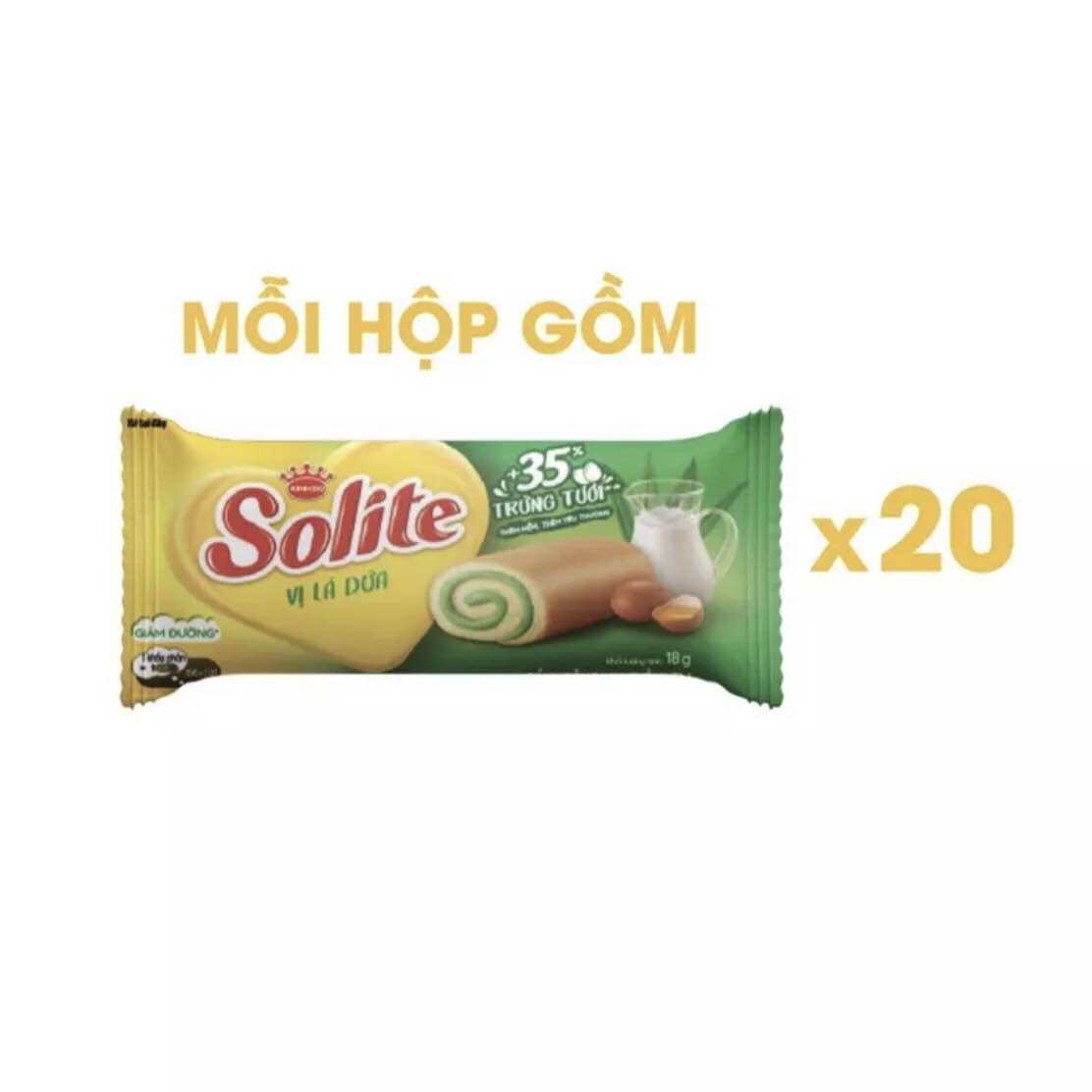 Bánh bông lan cuộn Solite Kinh Đô hộp 20 cái (360g). 