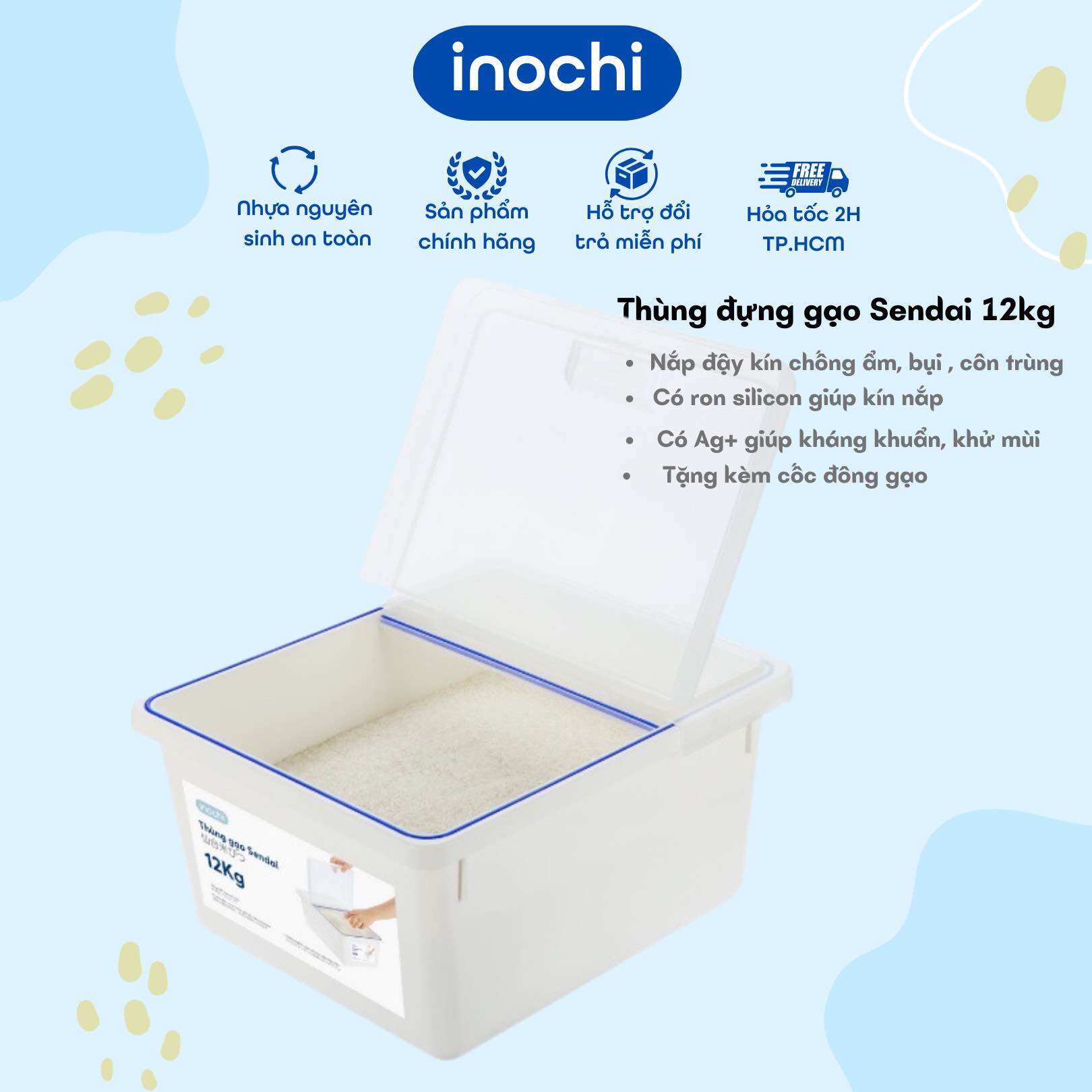 Thùng đựng gạo - thùng gạo 12kg đạt tiêu chuẩn nhật bản thố đựng gạo chống côn trùng và ẩm mốc