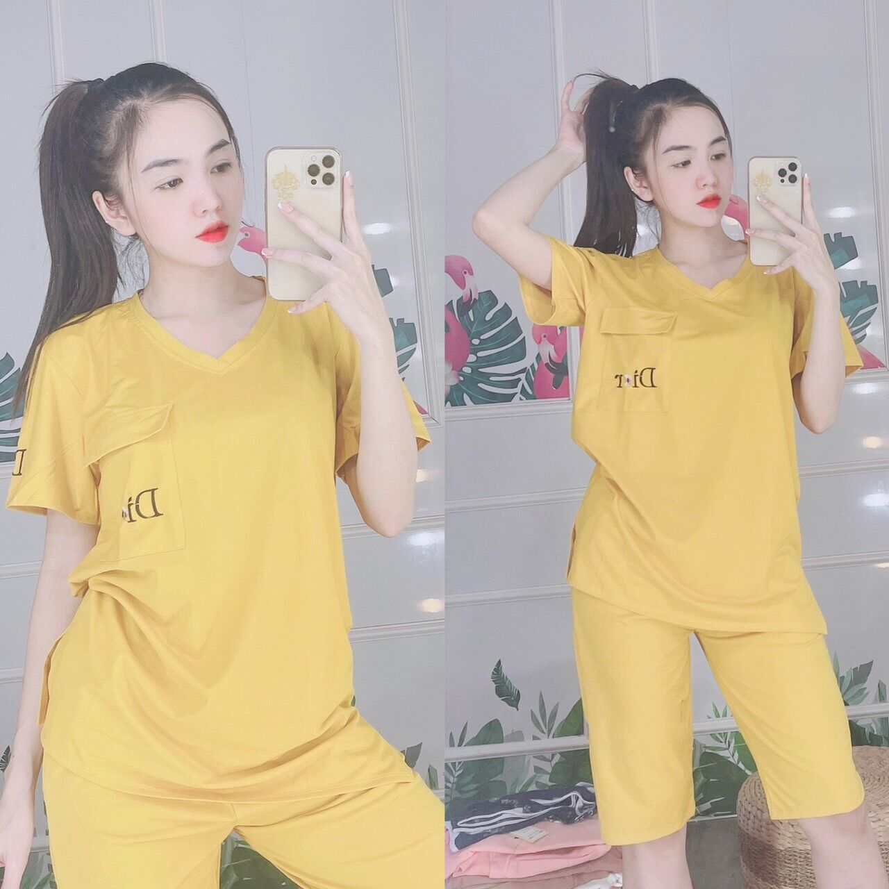 [CÓ BIGSIZE TỚI 85KG] Set bộ thun, đồ bộ thun nữ thêu mặc nhà dễ thương