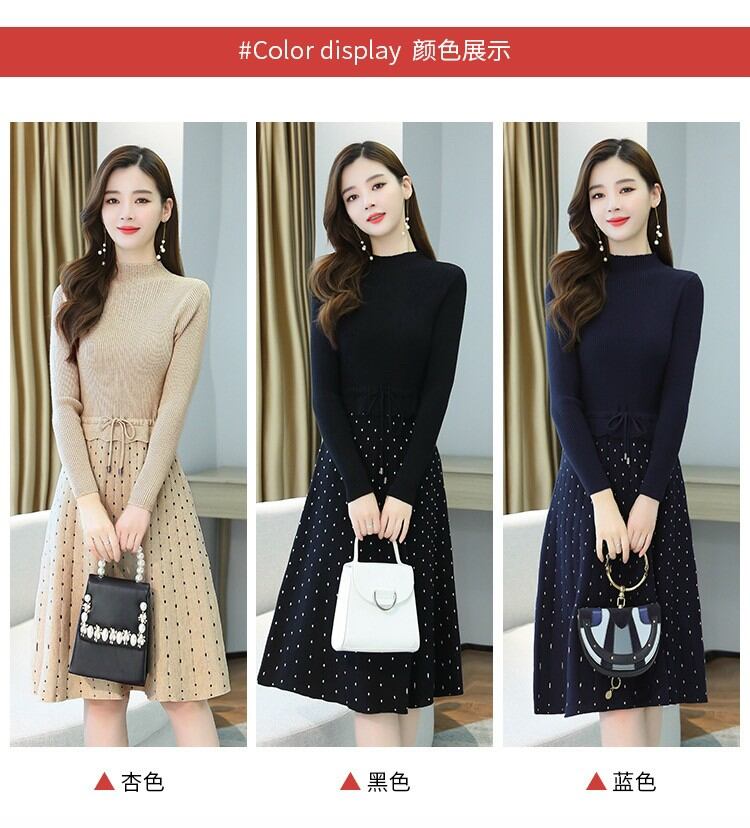 Đầm len xoè chân váy chấm bi cao cấp