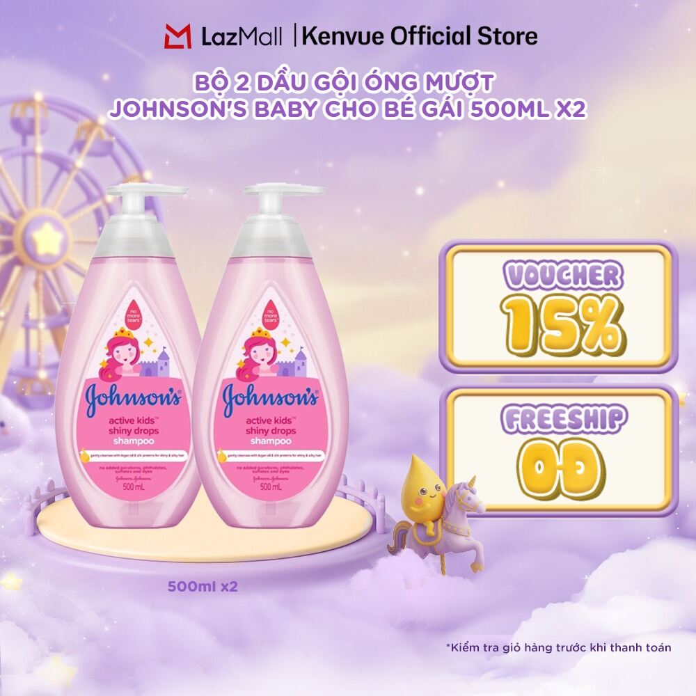 Combo 2 Dầu Gội Johnson's Active Kids Shiny Drops Shampoo Cho Bé Gái - Dung tích 500mlx2