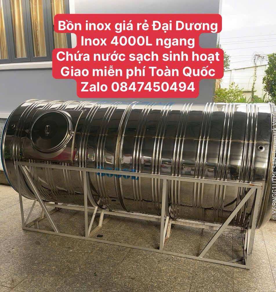 BỒN INOX ĐẠI DƯƠNG 4000L NGANG inox rẻ 4 khối nằm – GIẢI PHÁP CHỨA NƯỚC SẠCH CHO NHÀ MÁY SINH HOẠT giao miễn phí Toàn Quốc