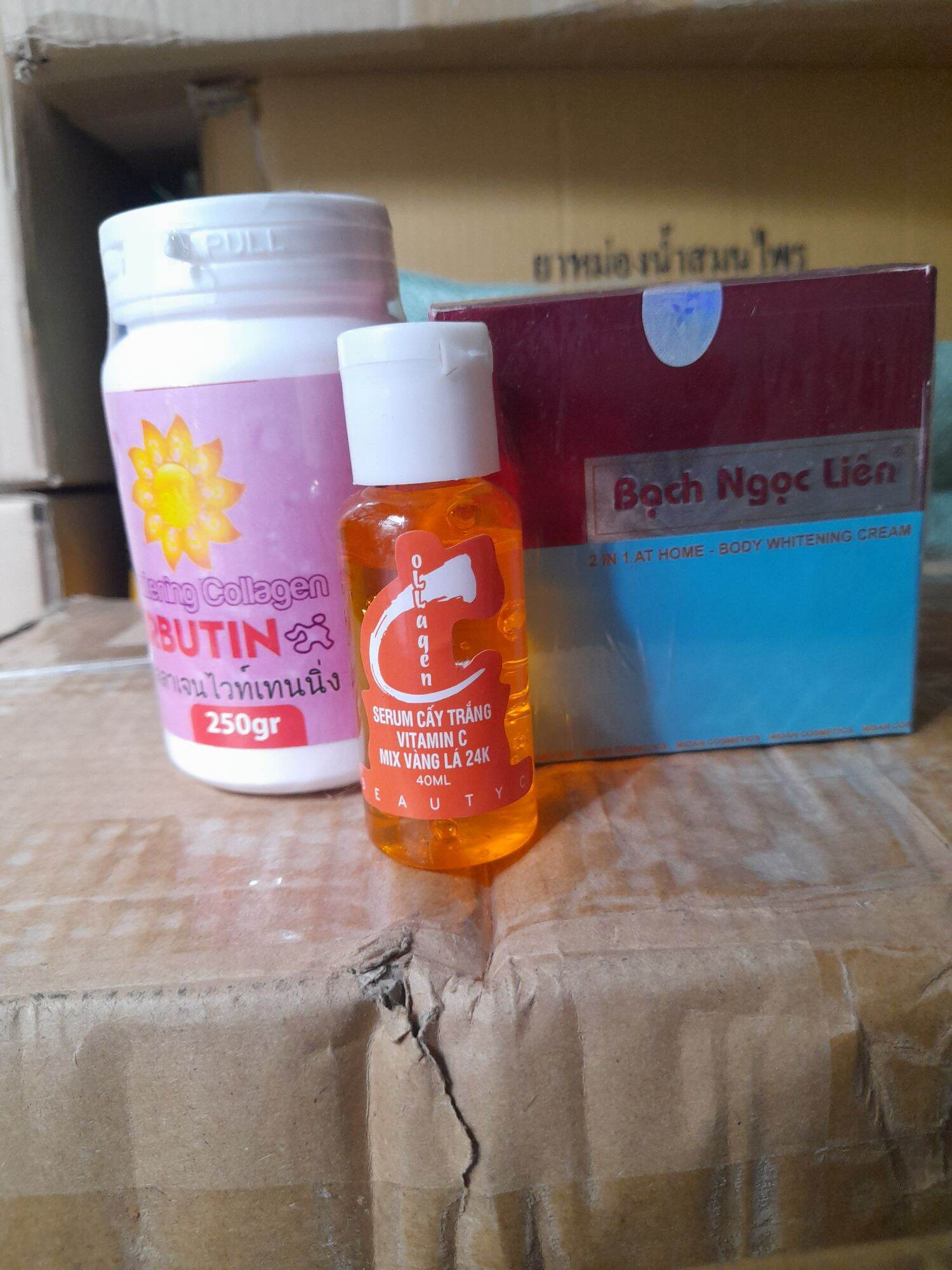 Combo kem bạch ngọc liên kết hợp kích trắng và cấy trắng vitamin C giúp trắng da toàn thân
