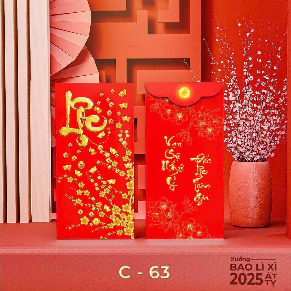 50 Bao Lì Xì LỘC HOA MAI C63 , Bao Lì Xì Tết