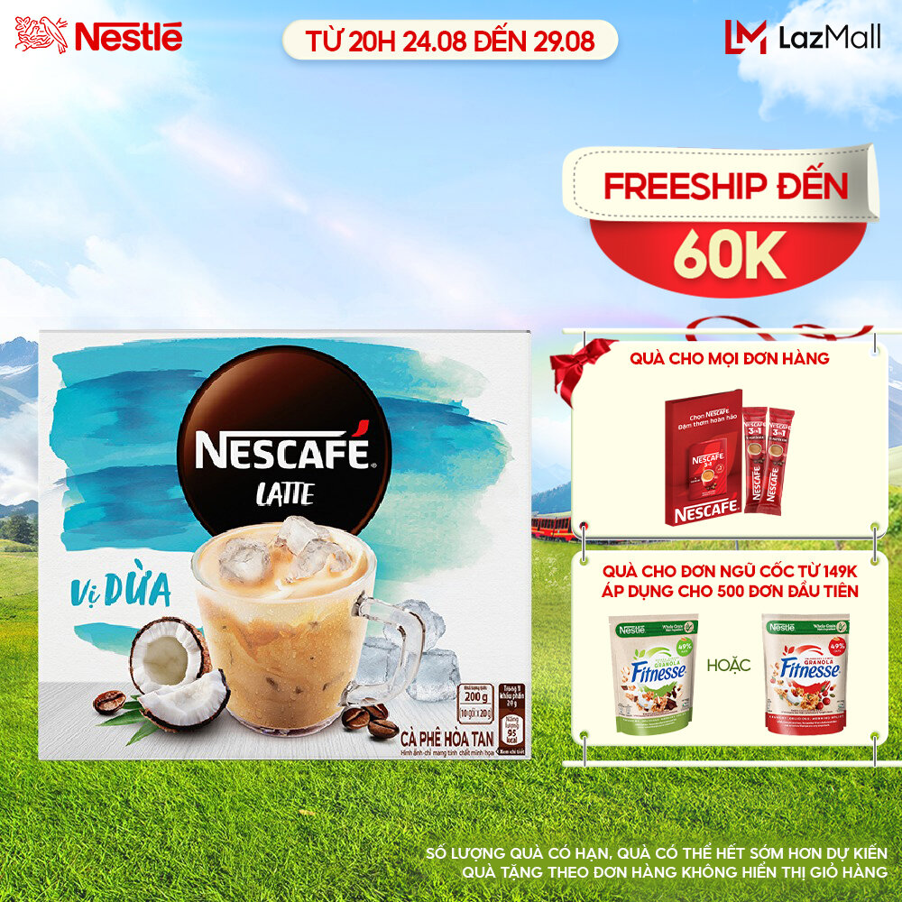 Cà phê hòa tan NESCAFÉ Latte Vị Dừa (Hộp 10 gói x 20g)