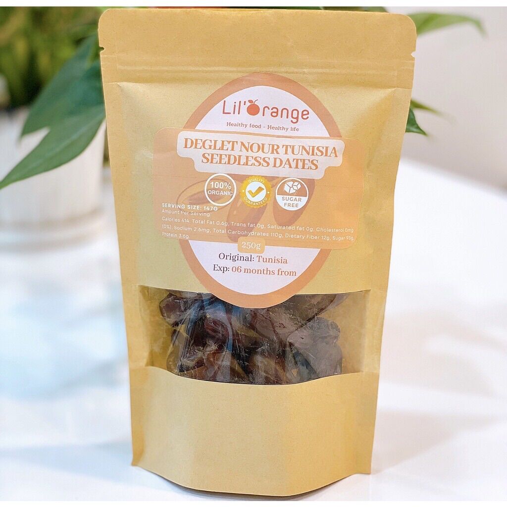 Chà Là Không Hạt Sấy Dẻo Hữu Cơ Deglet Nour Tunisia Seedless Dates