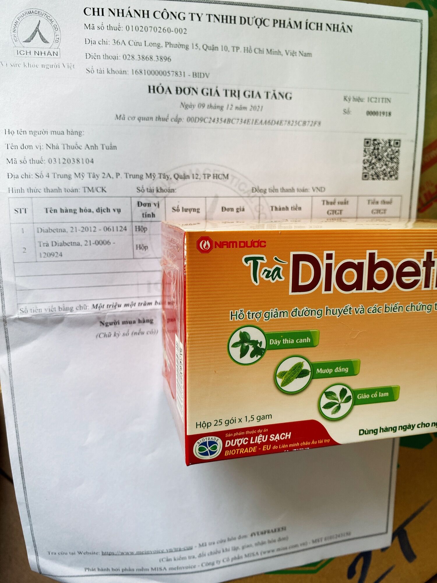 Trà Diabetna (hộp lớn 25 gói x 1,5gam)