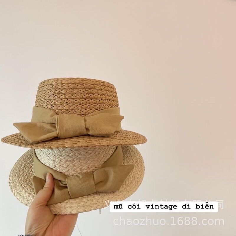 Mũ cói nơ phong cách Pháp vintage, đi biển bé gái