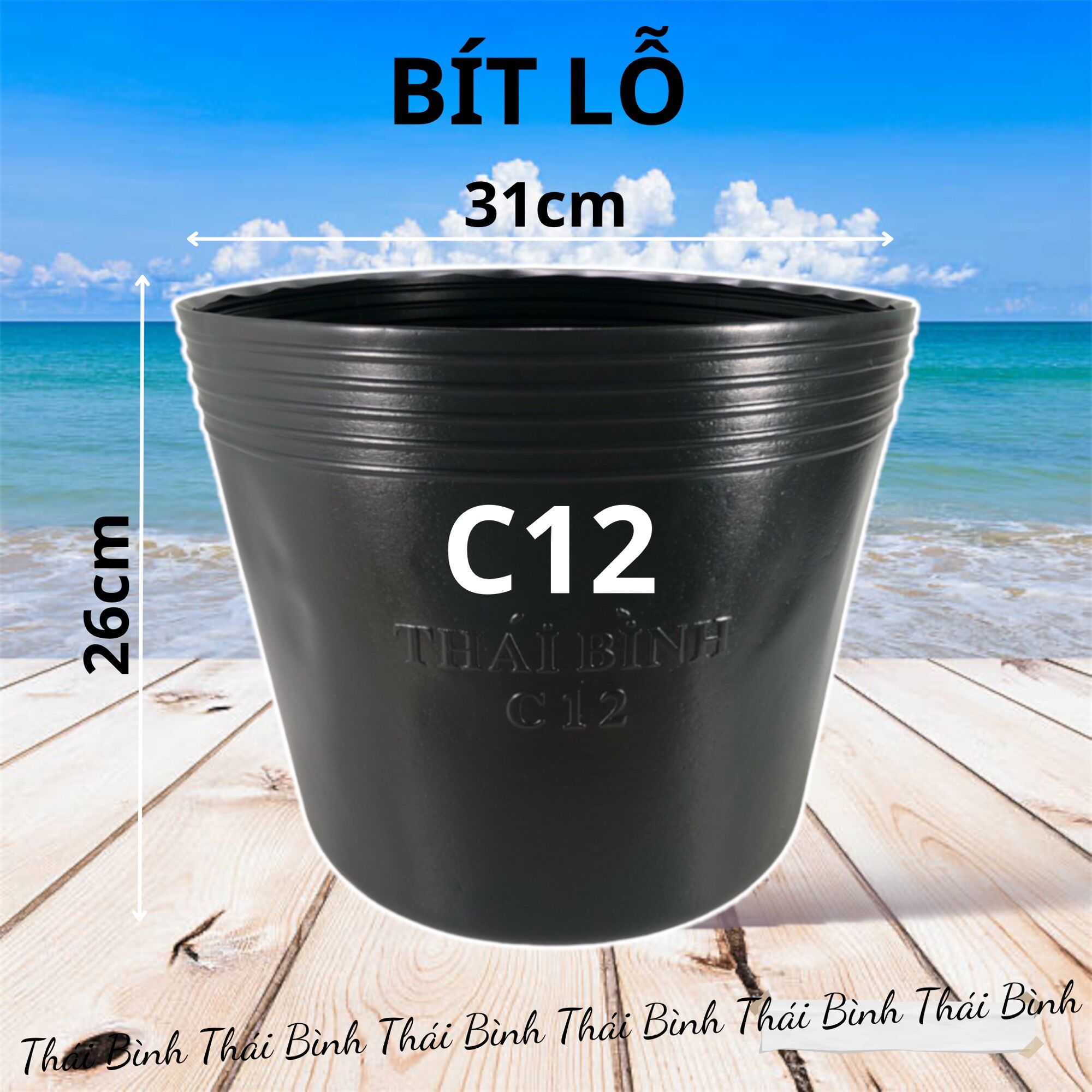Chậu nhựa đen c12 bít lỗ - chậu nhựa thái bình