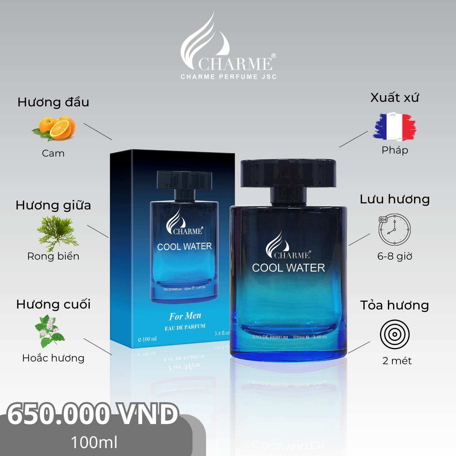 Nước Hoa Cool Water 100ml - chiết 10ml kèm hộp