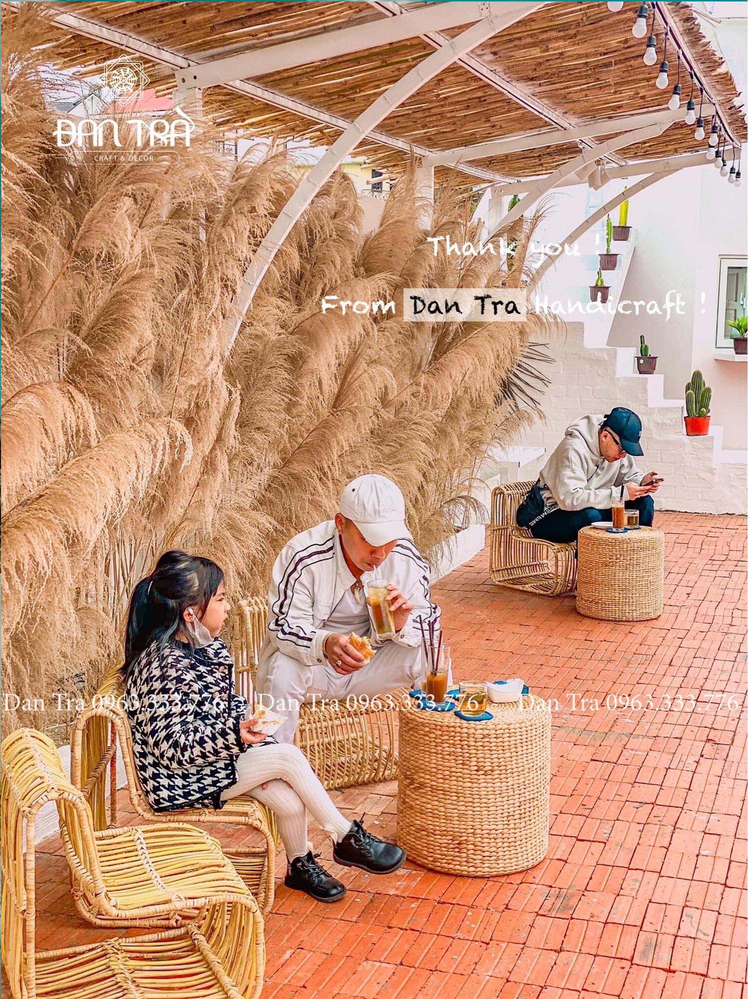 Ghế Đôn Lục Bình Trơn Cao Cấp - Đan Trà - Decor Mây Tre Đan