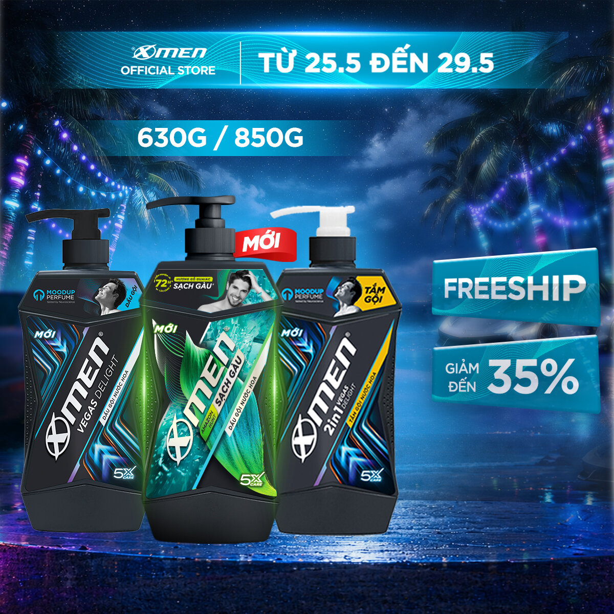[MỚI] Tắm Gội 2in1 Xmen Amazon Hunt/Vegas Delight 630g/850g - Công nghệ mùi hương giúp tinh thần phấn chấn